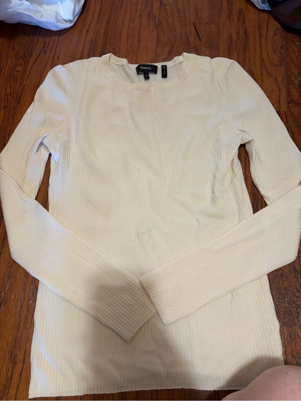 Theory Women’s Cream Ribbed Long-Sleeve Top
